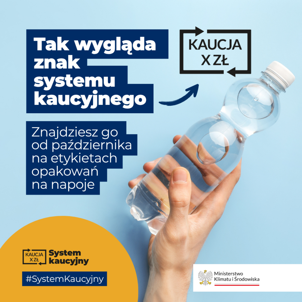 wygląd znaku kaucyjnego - remka składająca się ze strzałek oraz cena kaucji